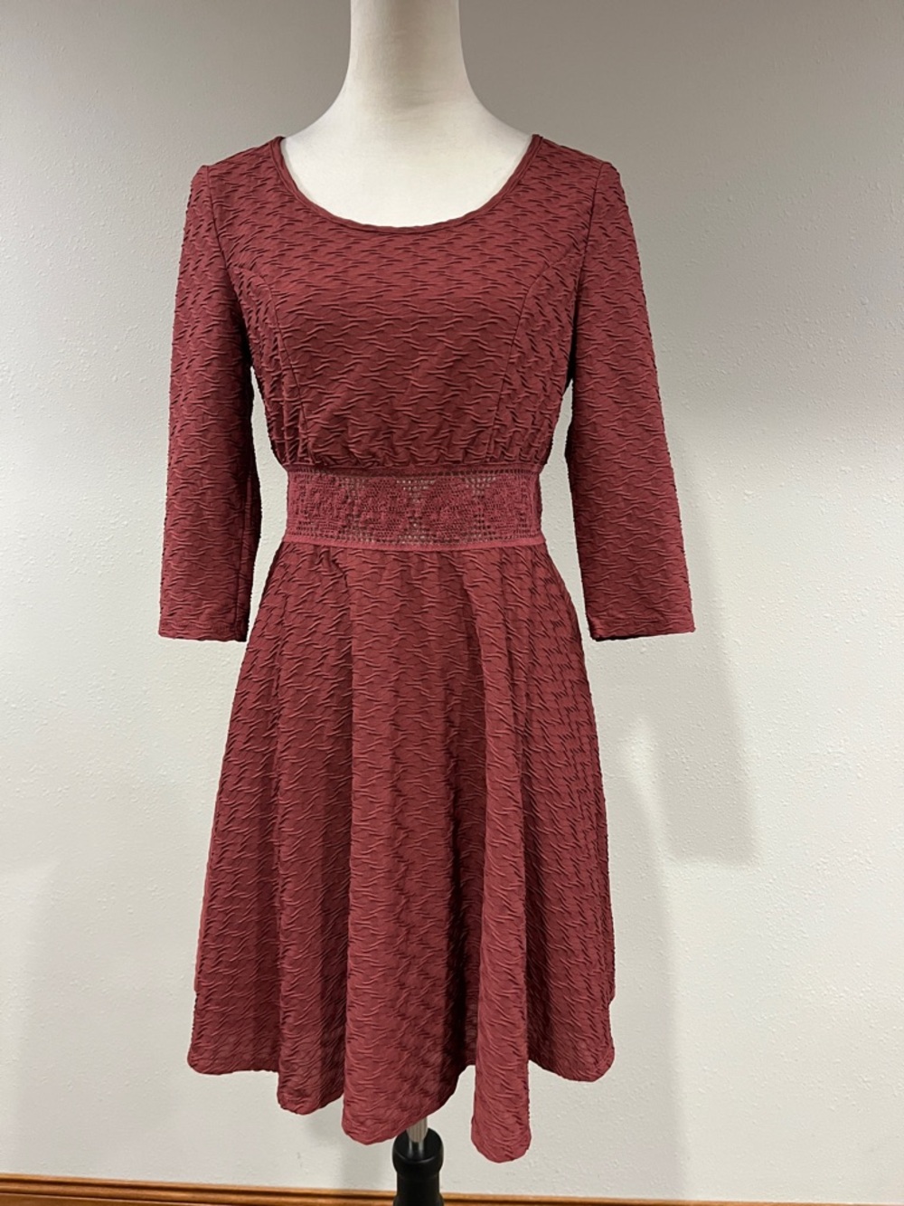 American Rag Textured Wine Red Fit & Flare‎ long sleeves mini Dress